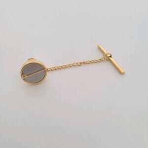 Dunhill D Tie Necktie Pin Clasp Silver Gold Tone Logo Designer Round Vintage